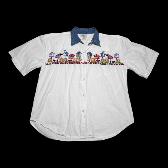 Vintage 90s Pasta Birdhouse‎ Sunflower Casual Button Up Shirt Women’s Large - Picture 1 of 4